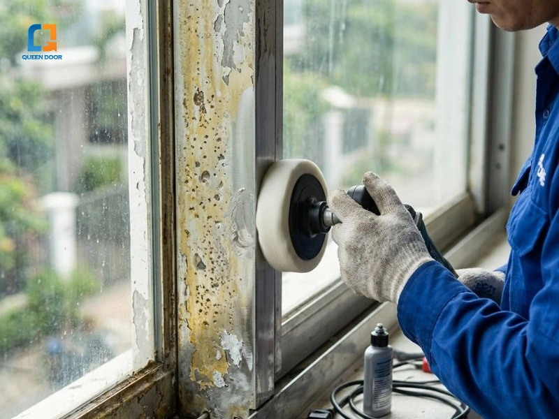 cửa nhôm bị ố vàng