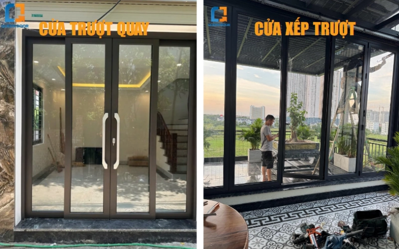 So sánh cửa trượt quay và cửa xếp trượt tổng quan