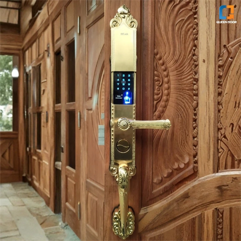 Khóa vân tay cửa đại sảnh QD-A165 vàng sang trọng cho biệt thự